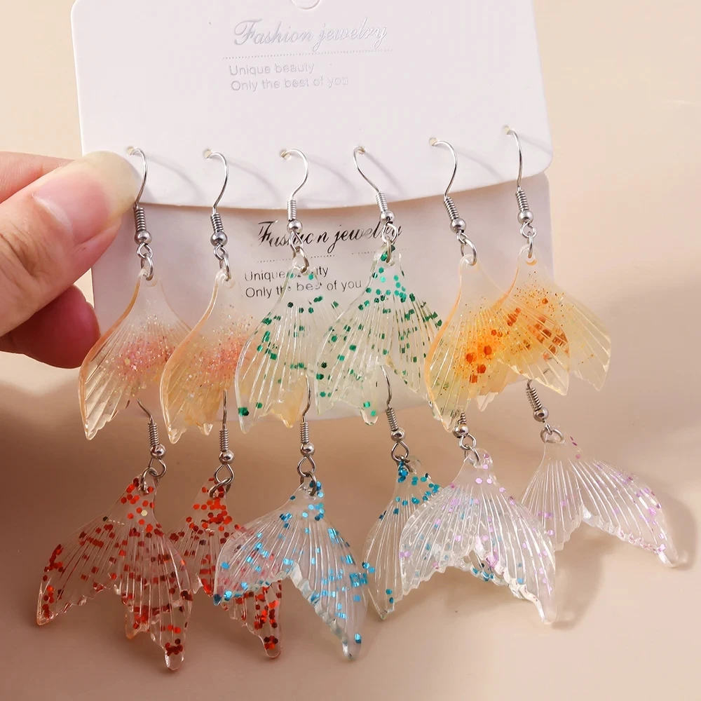 

Colorful Summer Beach Mermaid Tail Drop Earrings for Women Girls Bohemia Dangle Earrings Party Holiday Jewelry Gifts