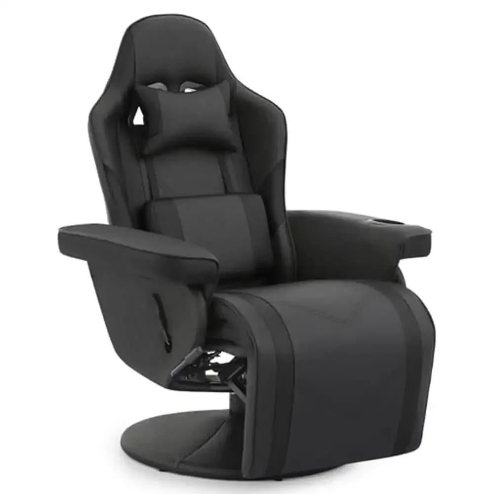 Ergonomic Gaming Chair Recliner w/ Footrest Cup Holder Lumbar Pillow Headrest Swivel PU Leather Office Computer Iron Frame