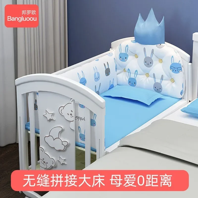 Crib solid wood European white removable baby bb newborn multi-function cradle children's splicing queen bed