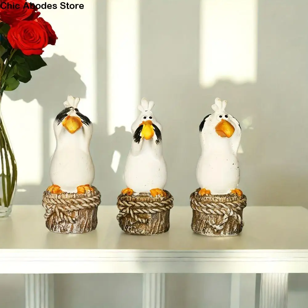

3pcs Resin Seabirds Decorative Ornament Cute Cartoon Animal Statue Creative Waterproof Miniatures Figurine Sculpture Office