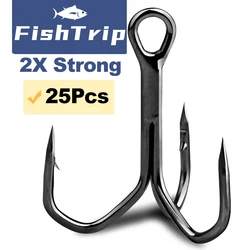 FishTrip 25Pcs Treble Hook Fishing Triple Hook High Strength Deep V-bend Fishing Hook for Replacement Hardbaits