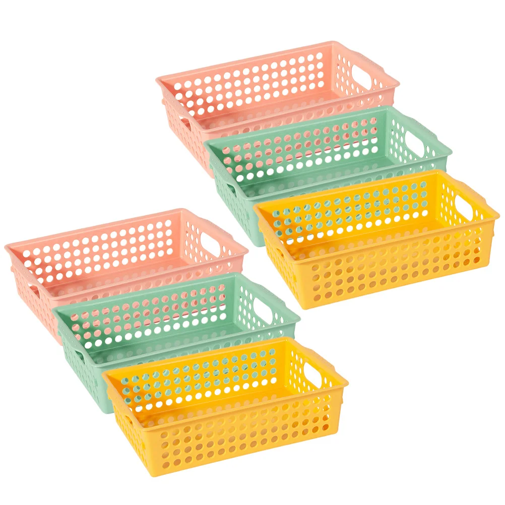 

6Pcs Storage Basket Organizer Multi Functional Plastic Hollow Out Laundry Basket with Handles for Clothes Books Sundries