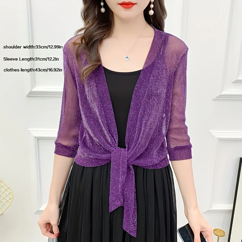 1pcs Elegant Lace Mesh Shawl, Thin Breathable Long Sleeves Smock, Summer Sun Protection Cardigan For Women