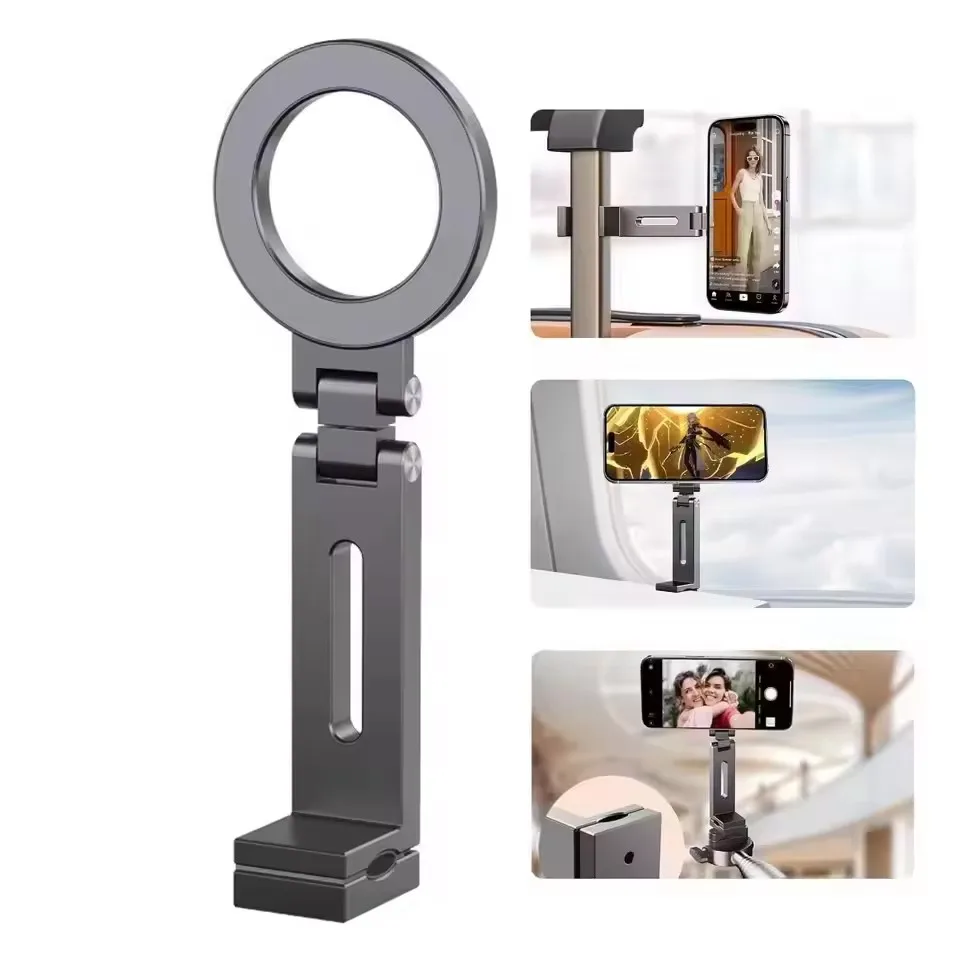 Foldable Magnetic Phone Tripod Holder, 360° Rotating Portable Stand For iPhone Samsung Travel Video Shooting Desk Plane /Train - view 2
