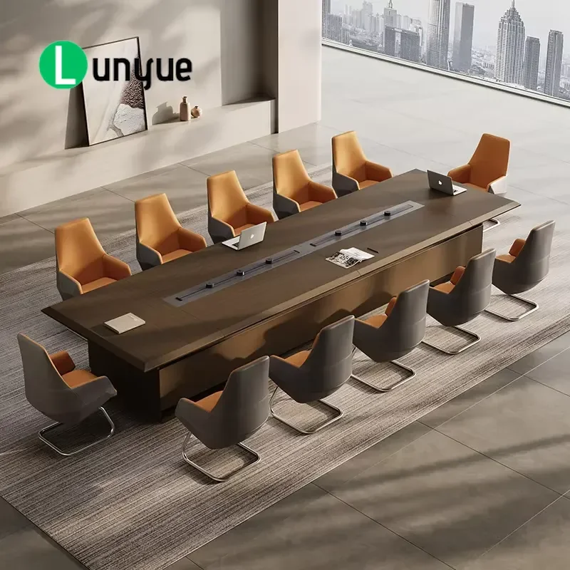 12ft Modern Conference Table for 10 People Large Meeting Desk with Multimedia Cable Box Office Furniture