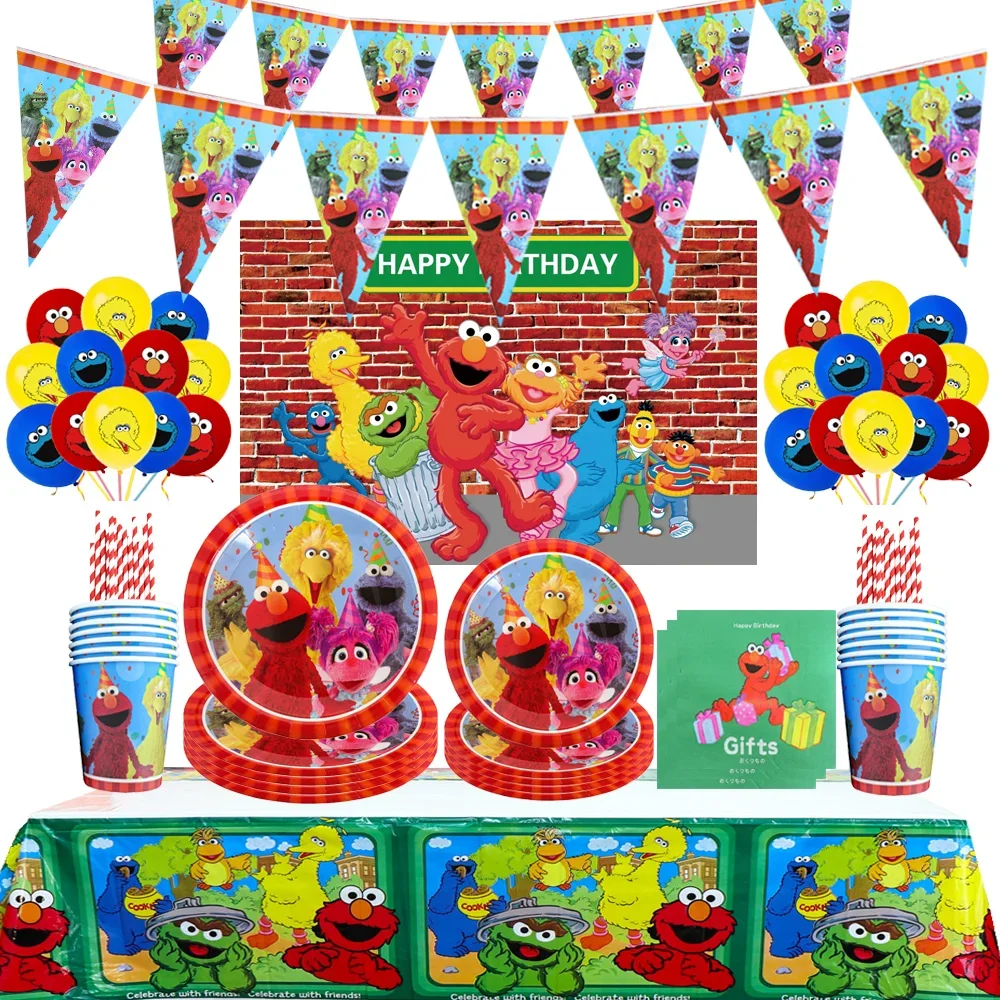 Sesame Street Birthday Decor Balloons Set Foil Number Globlos Sesame Street Tableware Tablecloth Supplies Cake Topper Decoration