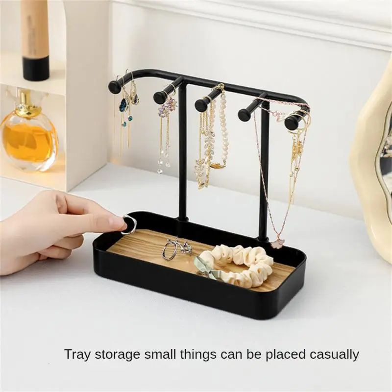 Fashion Jewelry Organizer Display For Earrings Necklaces Jewelry Storage Rack With Wooden Base Bracelet Hanging Holder