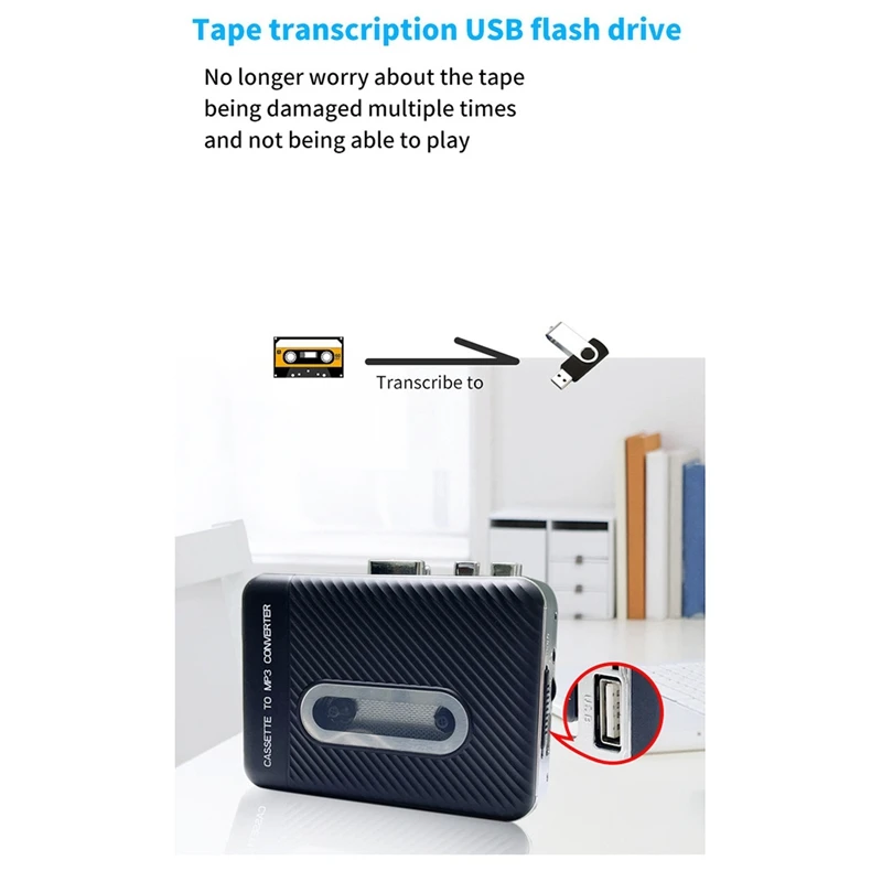 1Set Cassette Tape To MP3 Music Converter USB Cassette Capture Walkman Tape Player Black Plastic Without PC