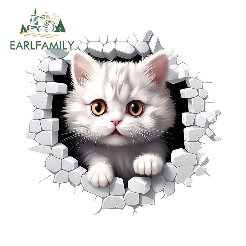 EARLFAMILY Kawaii Style Yellow White Cat Car Stickers Amusing Computer Case Decor Decals Vinyl Car Windshield Accessories