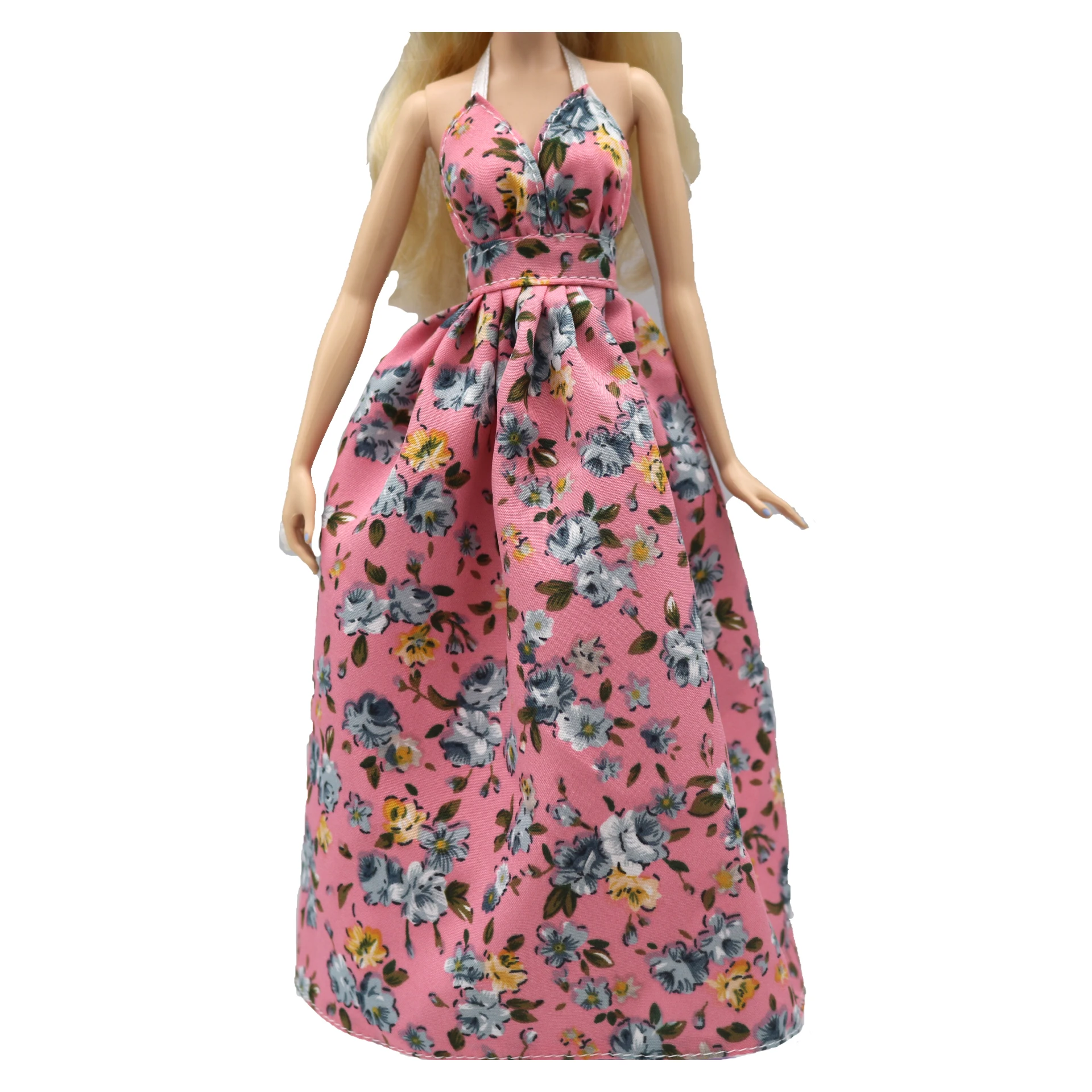 New 30cm 1/6 halterneck backless floral puffy Long dress Daily Wear Accessories for Barbies doll