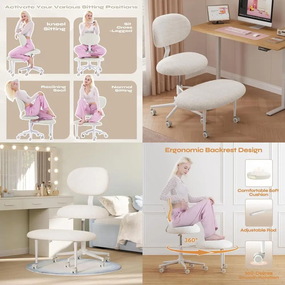

Ergonomic Wheeled Office Chair for Adults, ADHD-Friendly, Meditation & Yoga, Comfortable Back Support, Adjustable Height, Ideal