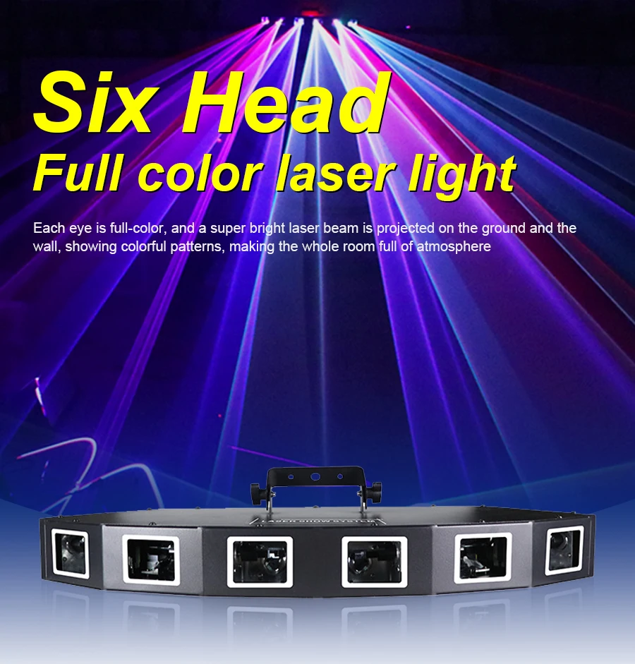 Fan-Shaped Six-Hole Laser Light RGB Full-Color Laser Scanning Projector DMX512 Stage Effect DJ Disco Dance Floor Bar Party Light