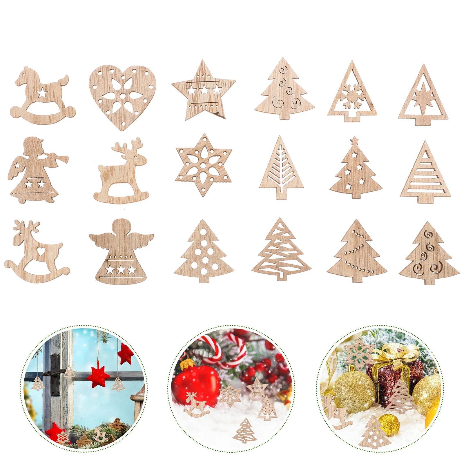 

54Pcs Xmas Tree Decoration Unfinished Wooden Cutouts DIY Craft Painting Graffiti Chips Christmas Wood Slices Xmas Cutouts