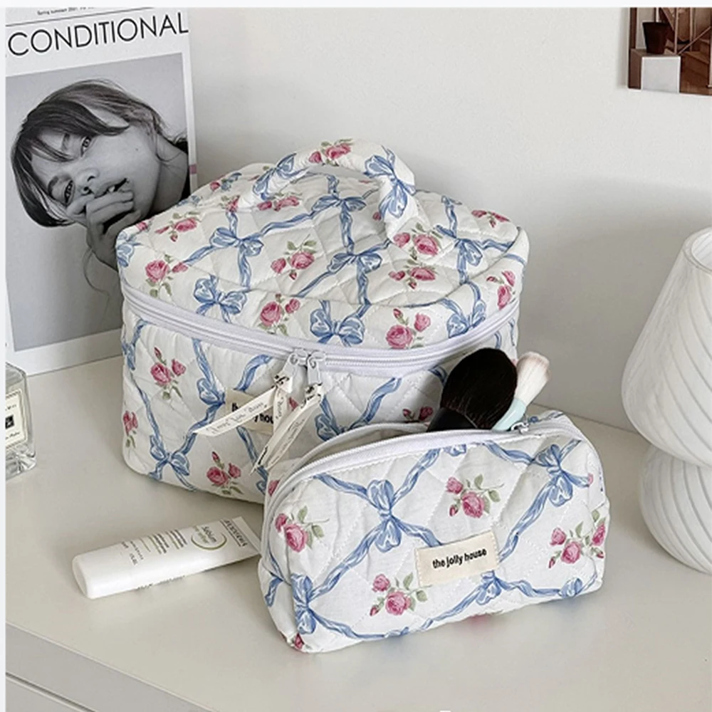 Y2k Floral Pencil Pouch Women Travel Makeup Bag Flowers Pencil Cases Cute Cosmetics Storage Bags School Supplies Stationery Gift