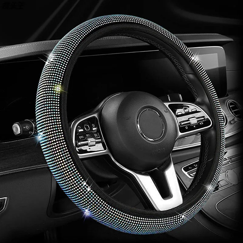 Car steering wheel cover with diamond inlay summer elasticity no inner ring, full diamond hot drill, car interior