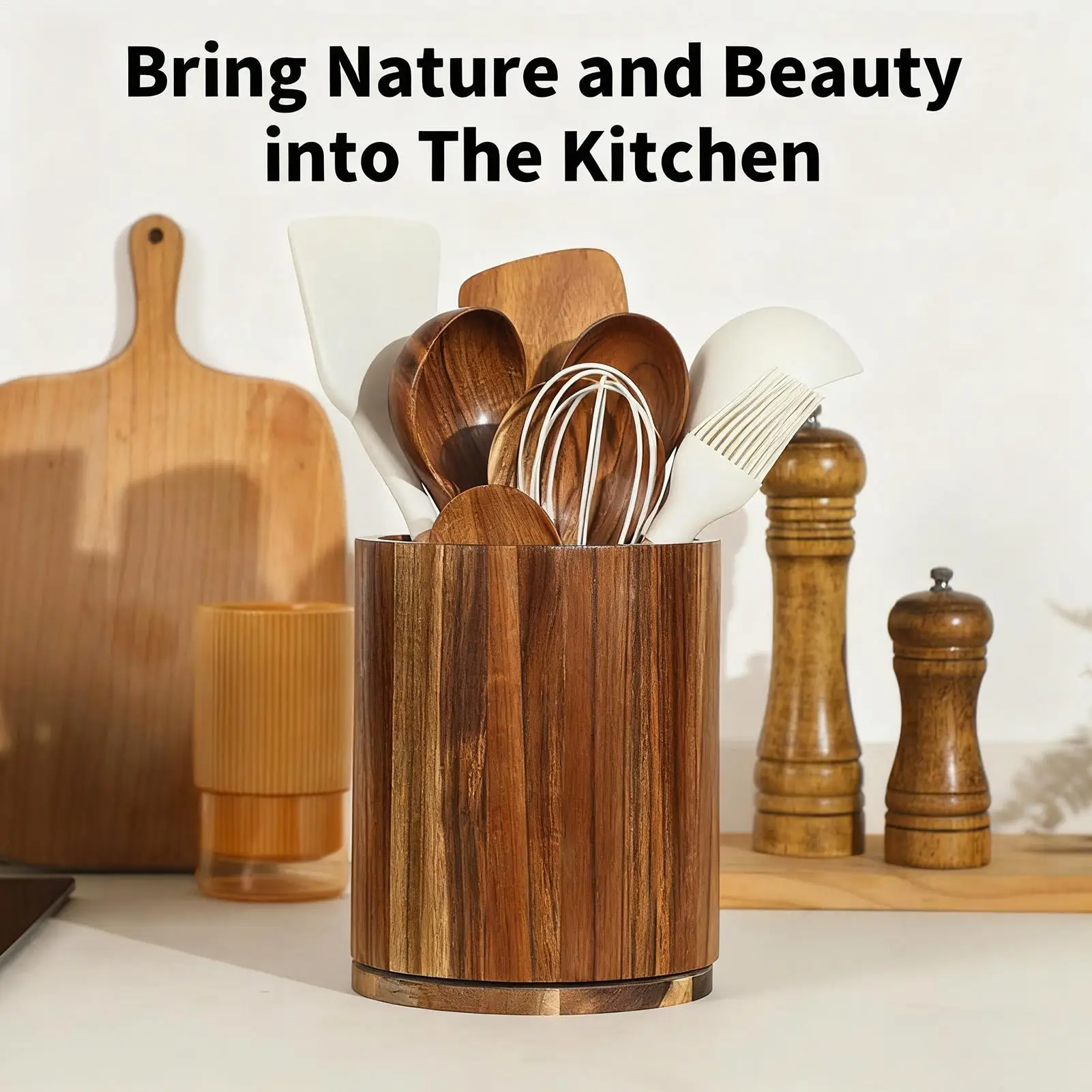 

Вращающийся деревянный держатель для палочек для еды, ложка, вилка, стеллаж для хранения посуды, контейнер-органайзер, кухонные принадлежности