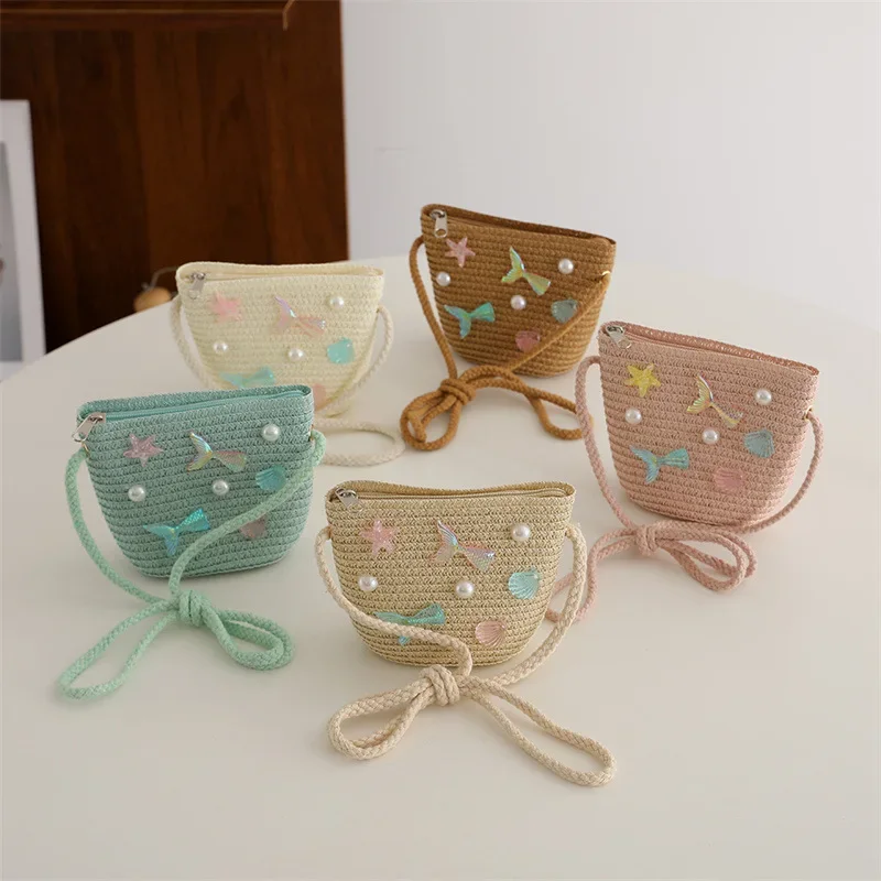 Summer New Style Children's Handmade Straw Bag, Princess Messenger Bag, Cute Girl's Baby Bag