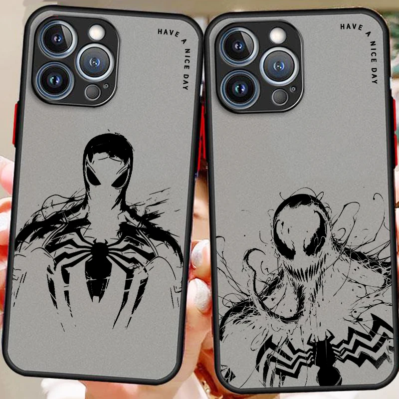 Luxury Marvel Punisher Venom Frosted Translucent For Apple iPhone 16 15 14 13 12 11 XS XR X Pro Max Plus Mini Funda Phone Case