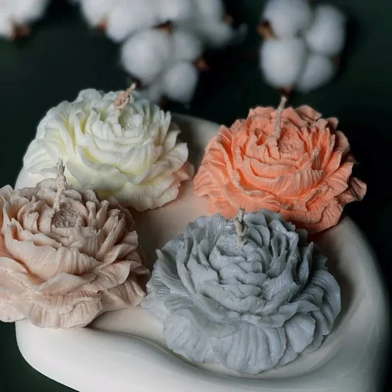 3D Peony Candle Silicone Mold DIY Relief Flower Soap Resin Plaster Mould Home Decor Chocolate Cake Ice Baking Making Tool Gifts