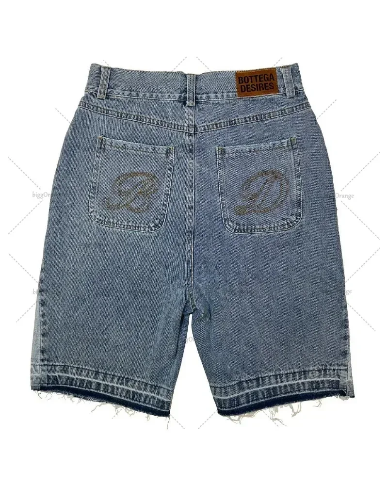 Bottega Desire Y2K New Cowboy Skateboard Shorts Cartoon Embroidery Men And Women Loose Jeans Wide-Leg Pants Hip-Hop Street Jeans