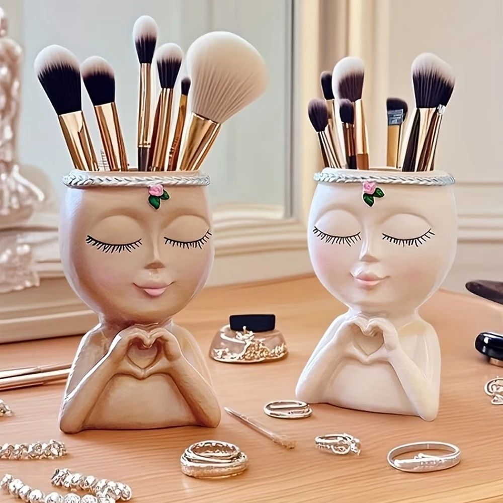 1-piece makeup brush and eyebrow brush storage rack, made of resin, luxurious modern creative half-body storage rack, suitable for storing cosmetics and bathroom items on the desktop