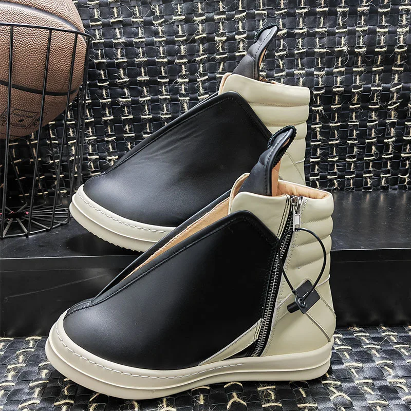 

Men Shoes Genuine Leather Slit Zip High Top Ankle Boots Owen Fashion High Street Vintage Luxury Brand Japanese Style Sneakers