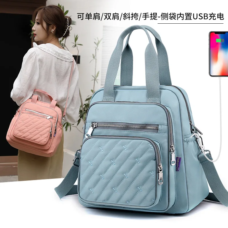 2025 New Spring Women Backpacks USB Charge Multifunctional Female Outdoor Shoulder Bags Waterproof Nylon Travel Rucksack