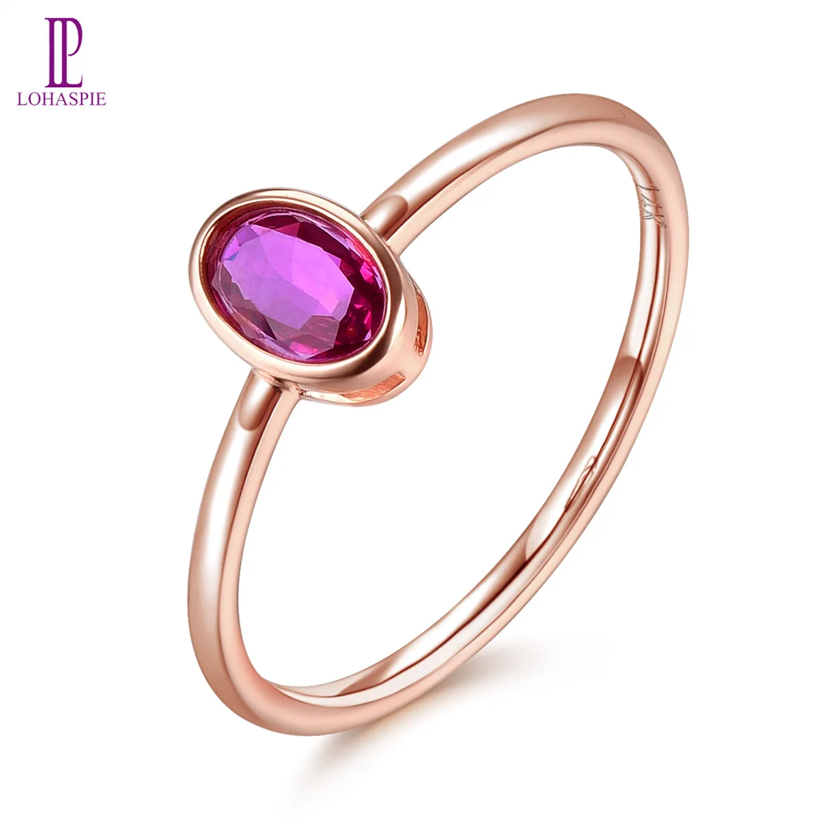 Lohaspie 0.35 Carats Natural No Heated Ruby Ring 14K Rose Gold Fine jewelry Oval Cut 6mm*4mm Gemstone Ring Simple Design Gift