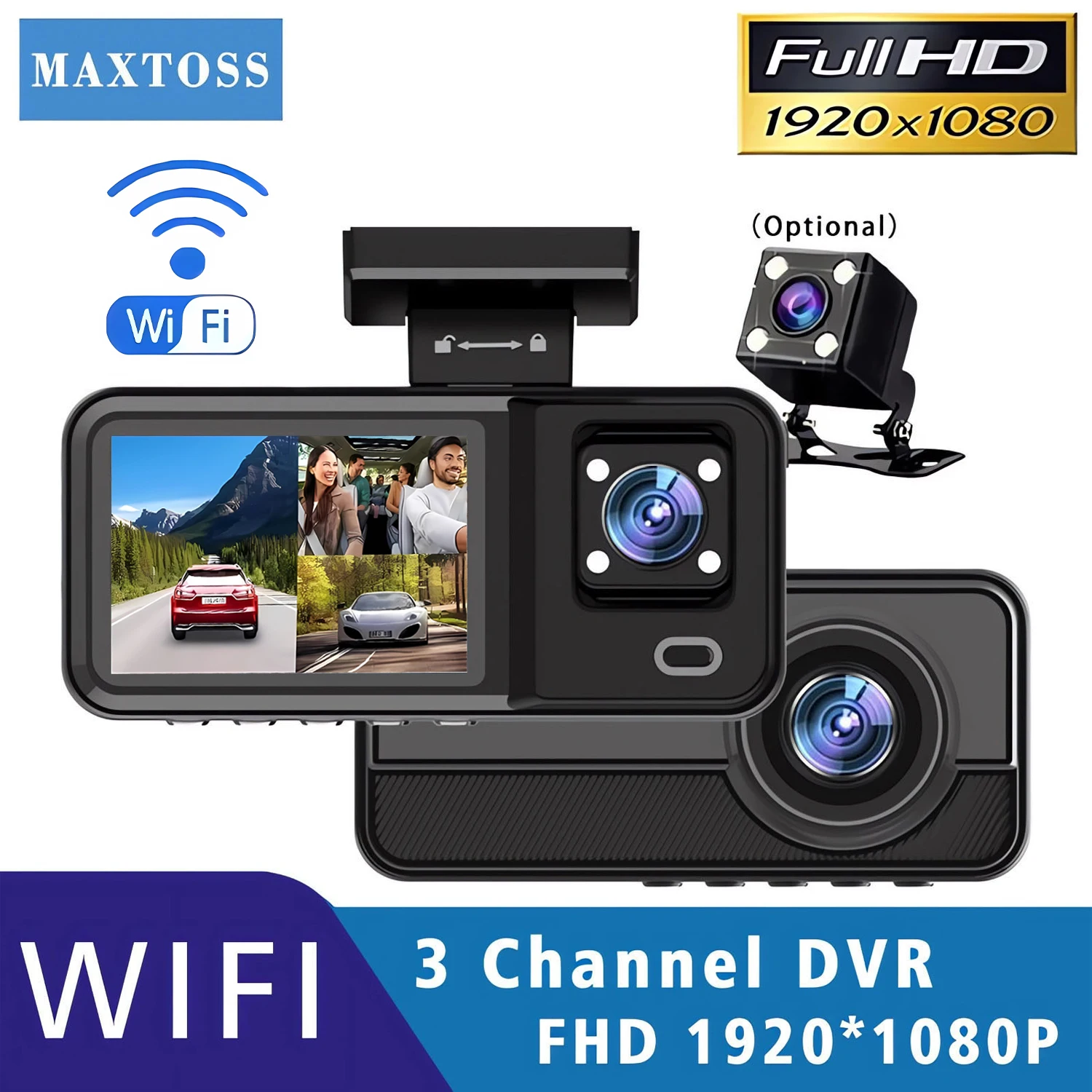 Wifi 3 Camera Car DVR HD 1080P 3 Channel Lens Inside Vehicle Dash CamThree Way DVRs Recorder Video Registrator Dashcam Camcord