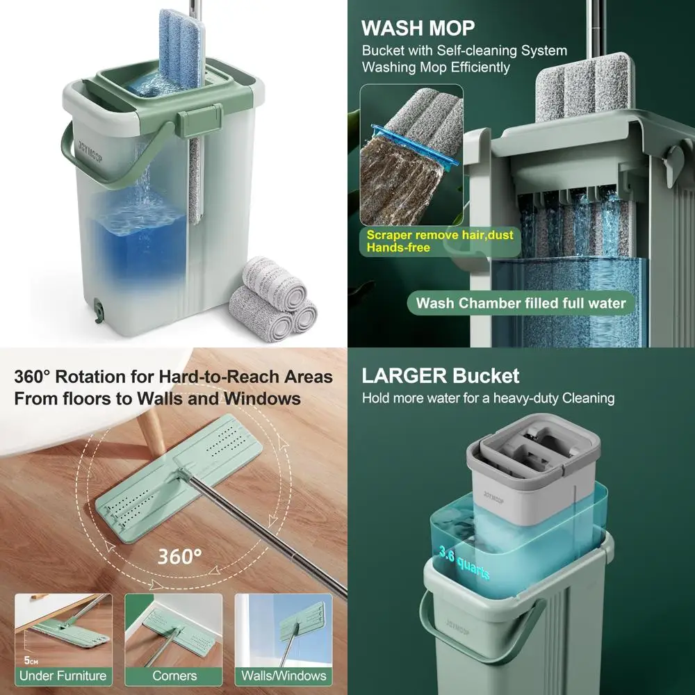 

Extra Large Flat Squeeze Mop Set with Bucket and Long Handle for Wall Cleaning and Dusting, Ideal for Deep Cleaning and Microfib