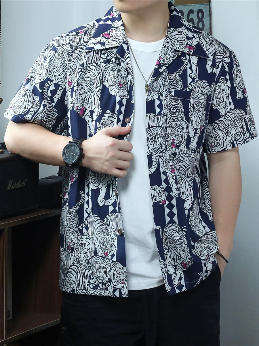 

American Sle Cuban Collar ort Sve irt Summer Beach Vintage V Ne Print Men's T-irt Breathable Lightweight Clothing