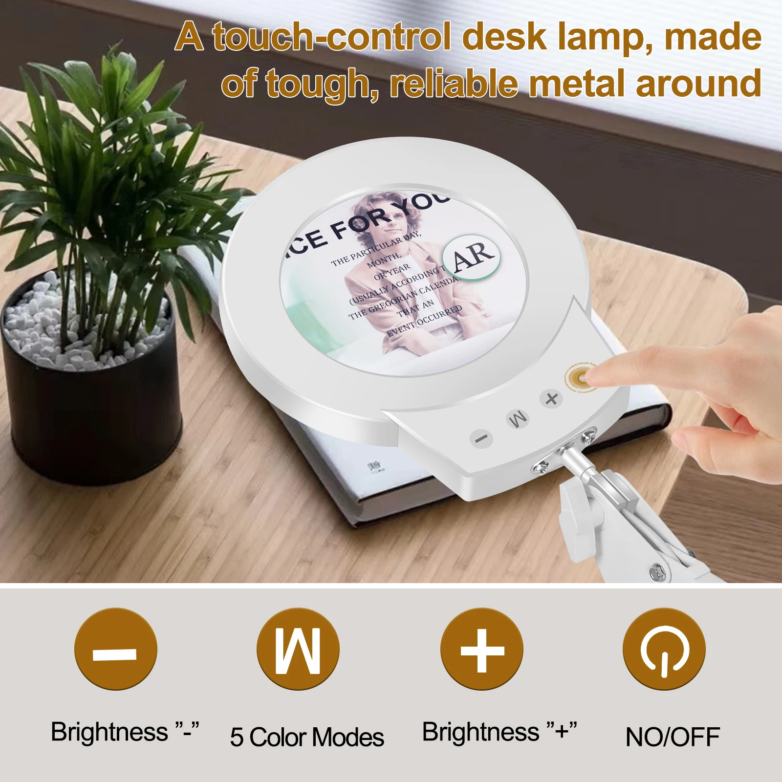 NEWACALOX  5X/10X Magnifying Lamp with 5 Modes Stepless Dimmable Adjustable Swing Arm LED Lighted Desk Lamp Hands Free Magnifier