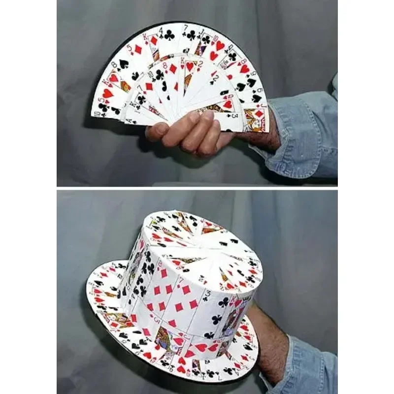 Folding Card Fan To Top Hat Magic - Spring Transformation Trick for Stage & Street Magic Props