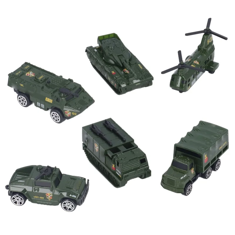 Véhicules militaires moulés sous pression, paquet de 6 jouets de l'armée, assortiment de char de transporteur, hélicoptère, voiture blindée pour garçons et enfants de 3 ans et plus