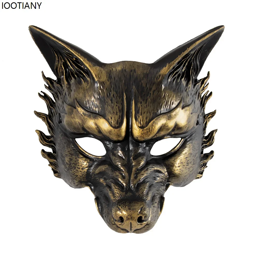 CosplayHalloween หน้ากากสัตว์ Gold และ Silver Rp หน้ากากหมาป่า Unisex สยองขวัญสัตว์ครึ่งหน้า Cover Carnival Party Masquerade ชุด