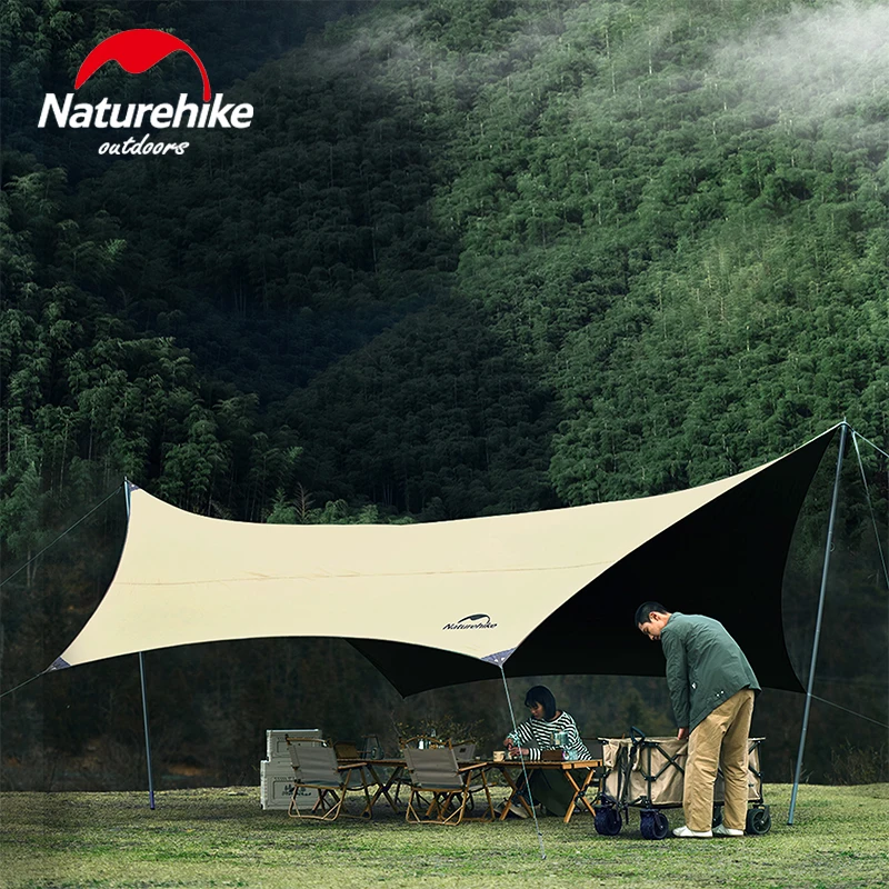 Naturehike 8-12 Person Sun Shelter Camping Outdoor Portable Tarp Waterproof Canopy UV50 Black Coating Sunshade Thickened Pole