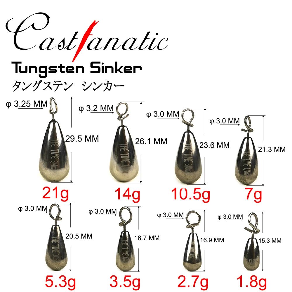 Castfanatic 1.8g-21g Tungsten Drop Shot Weights Sinkers Hook Connector Line Fishing Weight Sinker For Bass Fishing Accessories