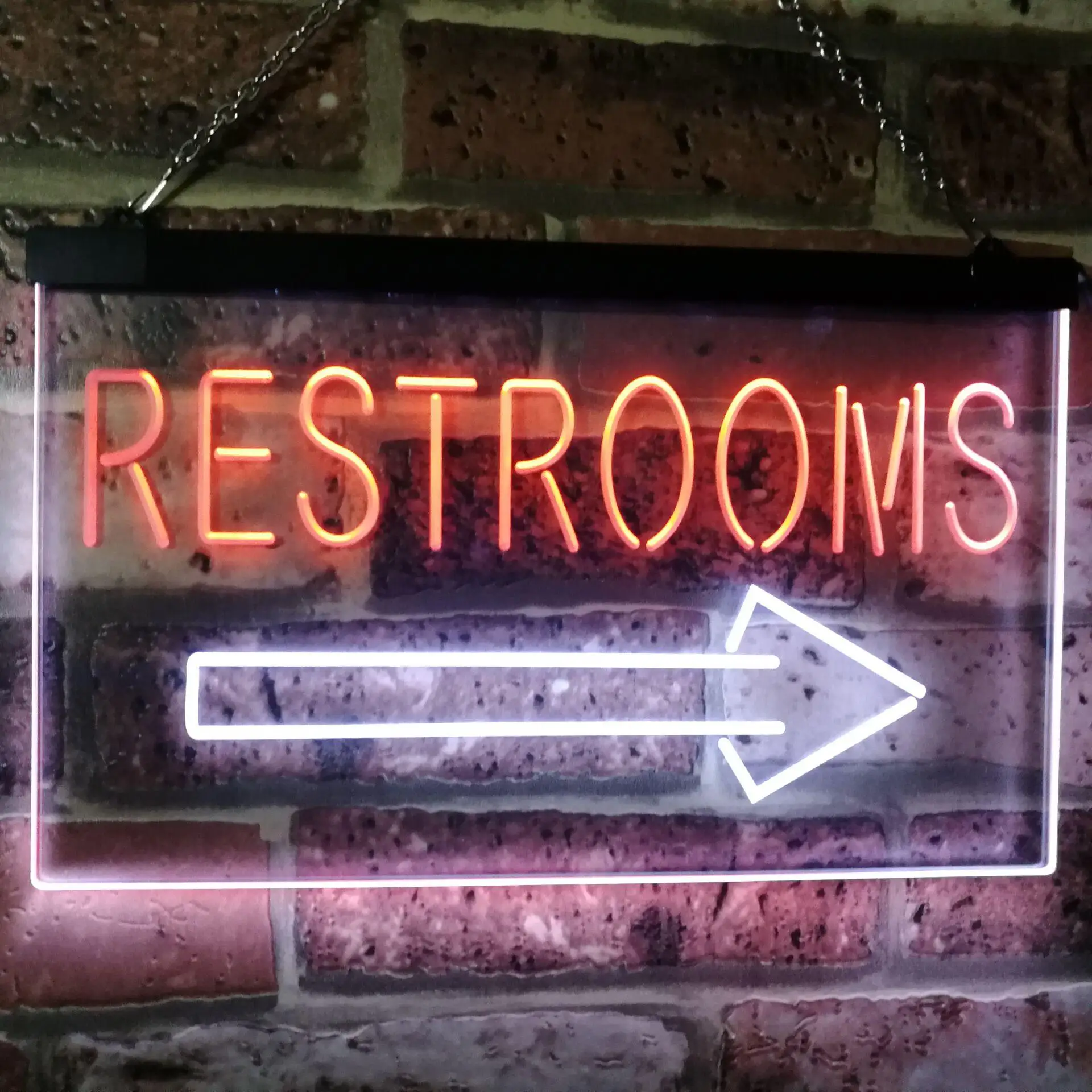 Restroom with an Arrow, on the Right Dual Color Led Neon Sign st6-m2049