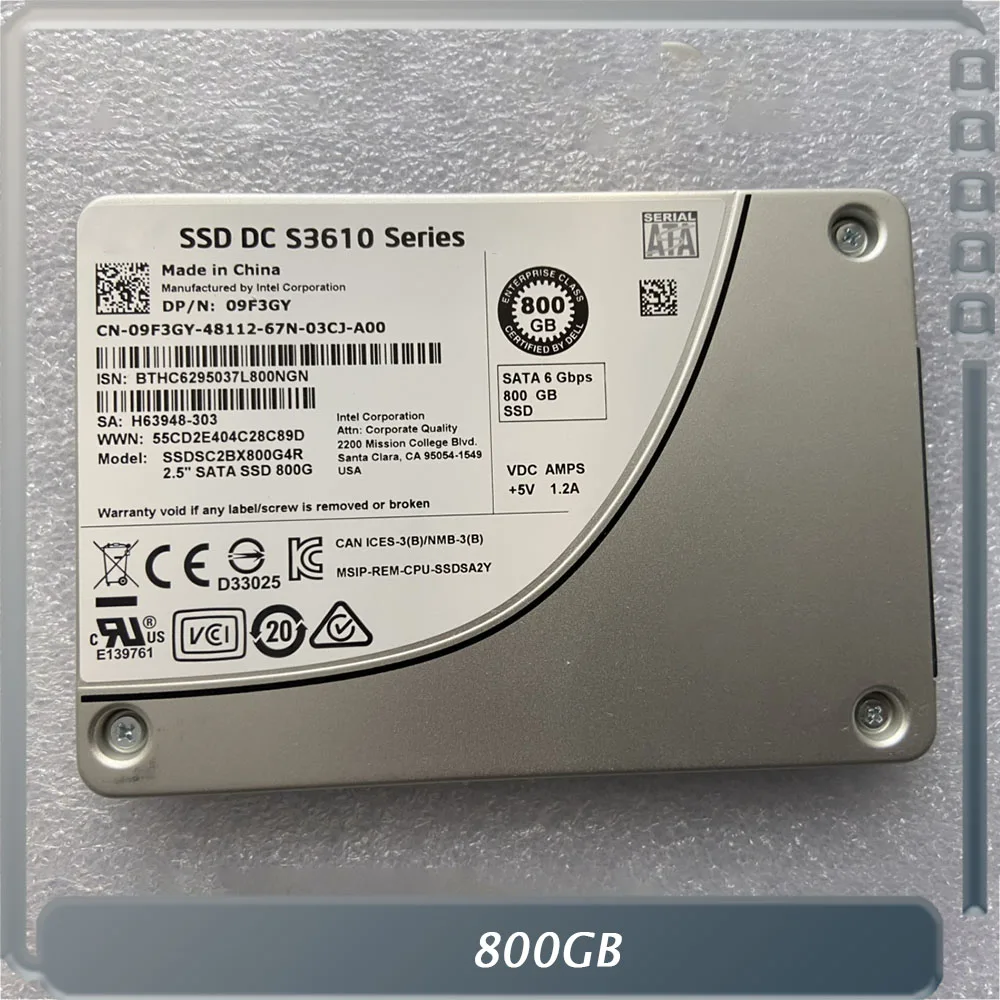 800GB para Dell S3610 800G SATA SSD 09F3GY 9F3GY SSDSC2BX800G4R 2,5