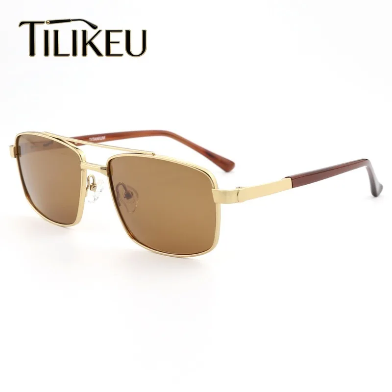 New Pure Titanium Double Bridge Square Polarized Sunglasses for Men Outdoor Driving Anti Glare Shades UV Ultralight Sunglasses