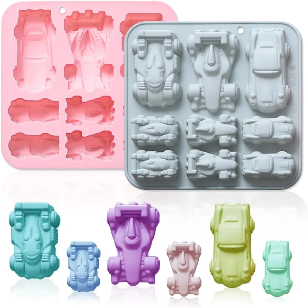 

2 Pack Racing Cars Silicone Molds 9 Cavity 3D Sports Car DIY Silicone Fondant Cake Mold Tray Baking Tools for Chocolate Candy