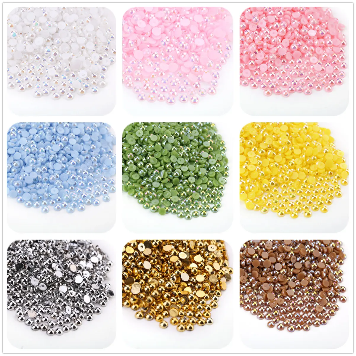 Perle d'imitazione di colore AB Perline semicircolari con retro piatto artigianale per nail art fai da te decorativo 2mm 3mm 4mm 5mm 6mm 8mm 10mm