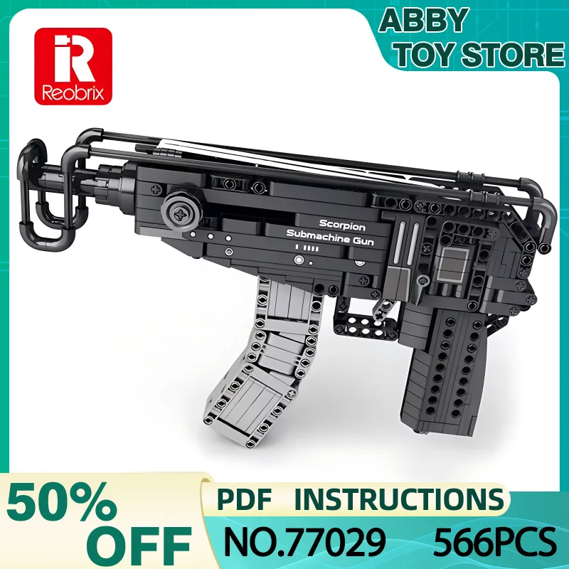 Reobrix 77029 Technical Scorpion SubmachineGun Model Military Weapon Building Blocks Bricks Puzzle Toys Brithday Gifts For Kids