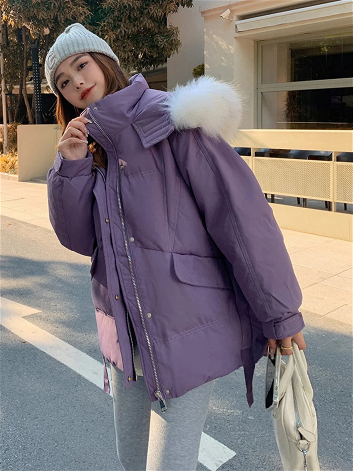 Korean Version Loose Padded Jacket, Cotton Padded Clothes, Gentle Wind, Purple Down, Port Style, Popular, New, 2022