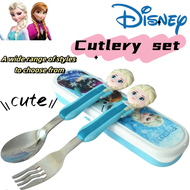 

Mickey Minnie Elsa Anna Lightning McQueen Cute Sweet Anime Character Anti-Scalding Kids Periphery Tableware Spoon Fork Set Gift