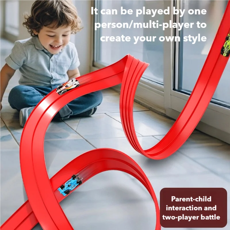 ชุดรางรถแข่งแบบประกอบเองสำหรับเด็ก รถสองล้อ ของเล่นเด็กผู้ชายและเด็กผู้หญิง พร้อมรางยิง