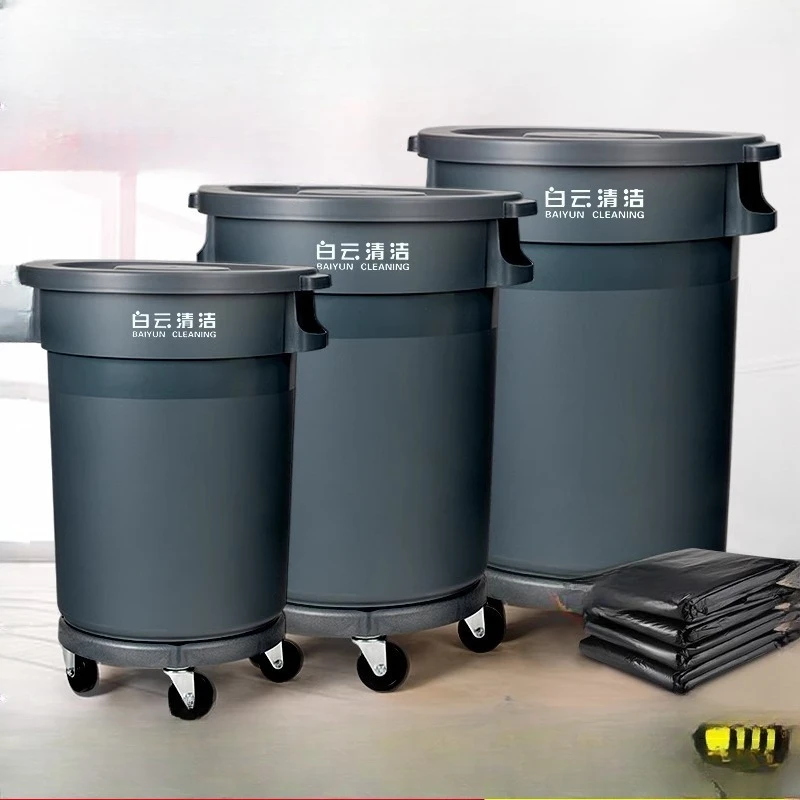 Papelera de plástico de gran capacidad, cubo de basura resistente a altas temperaturas con ruedas, cubo de basura para exteriores fácil de limpiar
