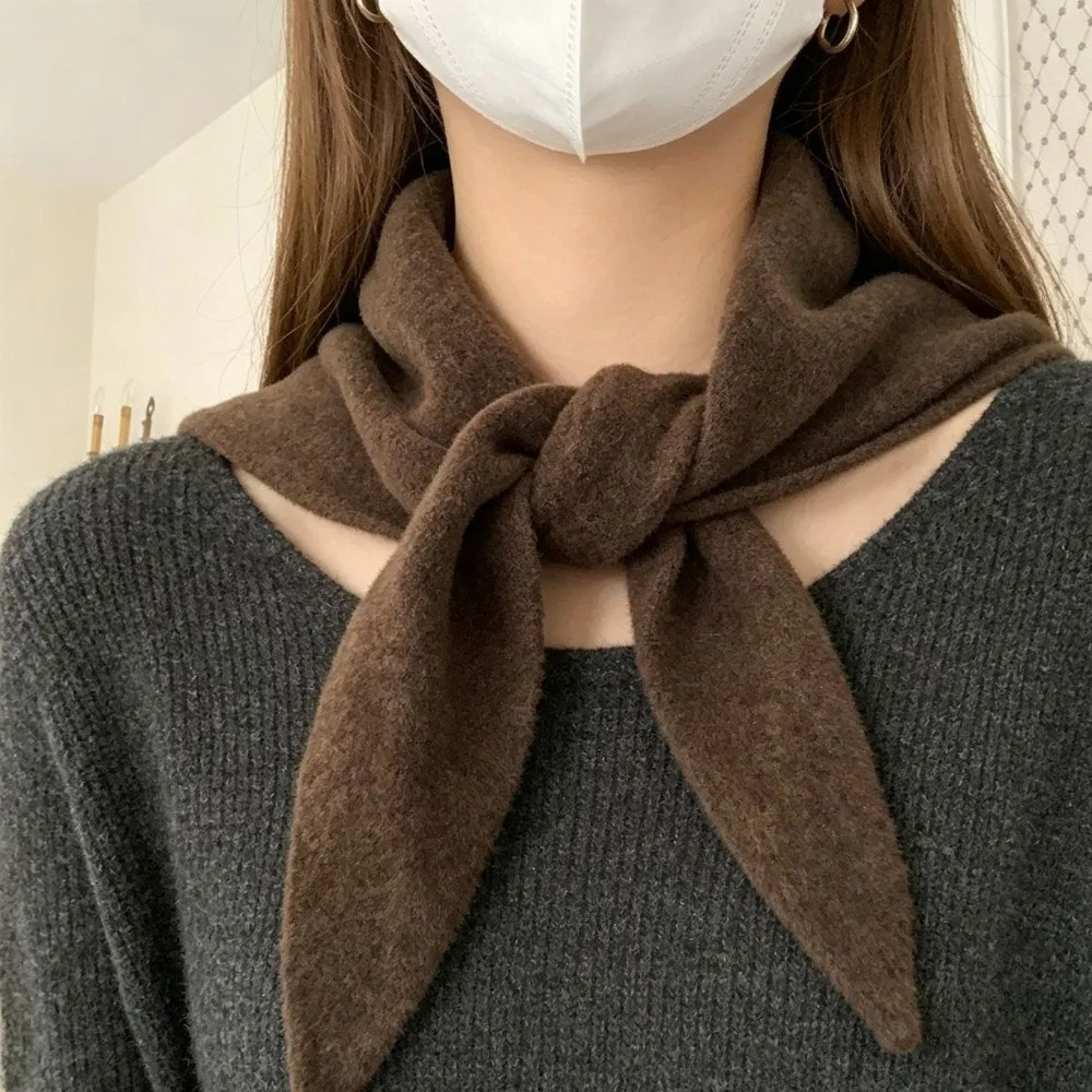 Long Solid Color Knitted Triangle Scarf Wool Striped False Collar Neck Wraps Shawl Cross Neckerchief Autumn Winter
