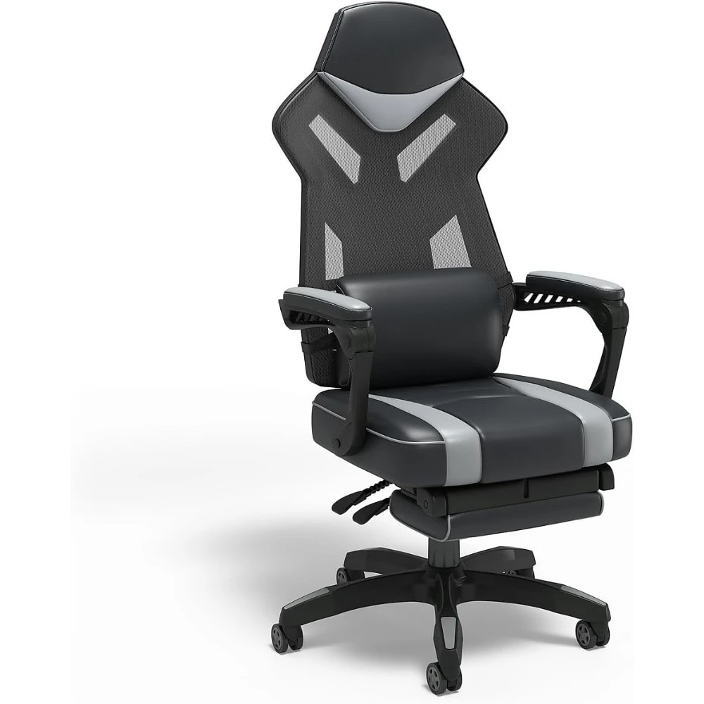 كرسي ألعاب مريح من الجلد، أسود/أبيض، كرسي ألعاب مريح من الجلد، أسود/أبيض