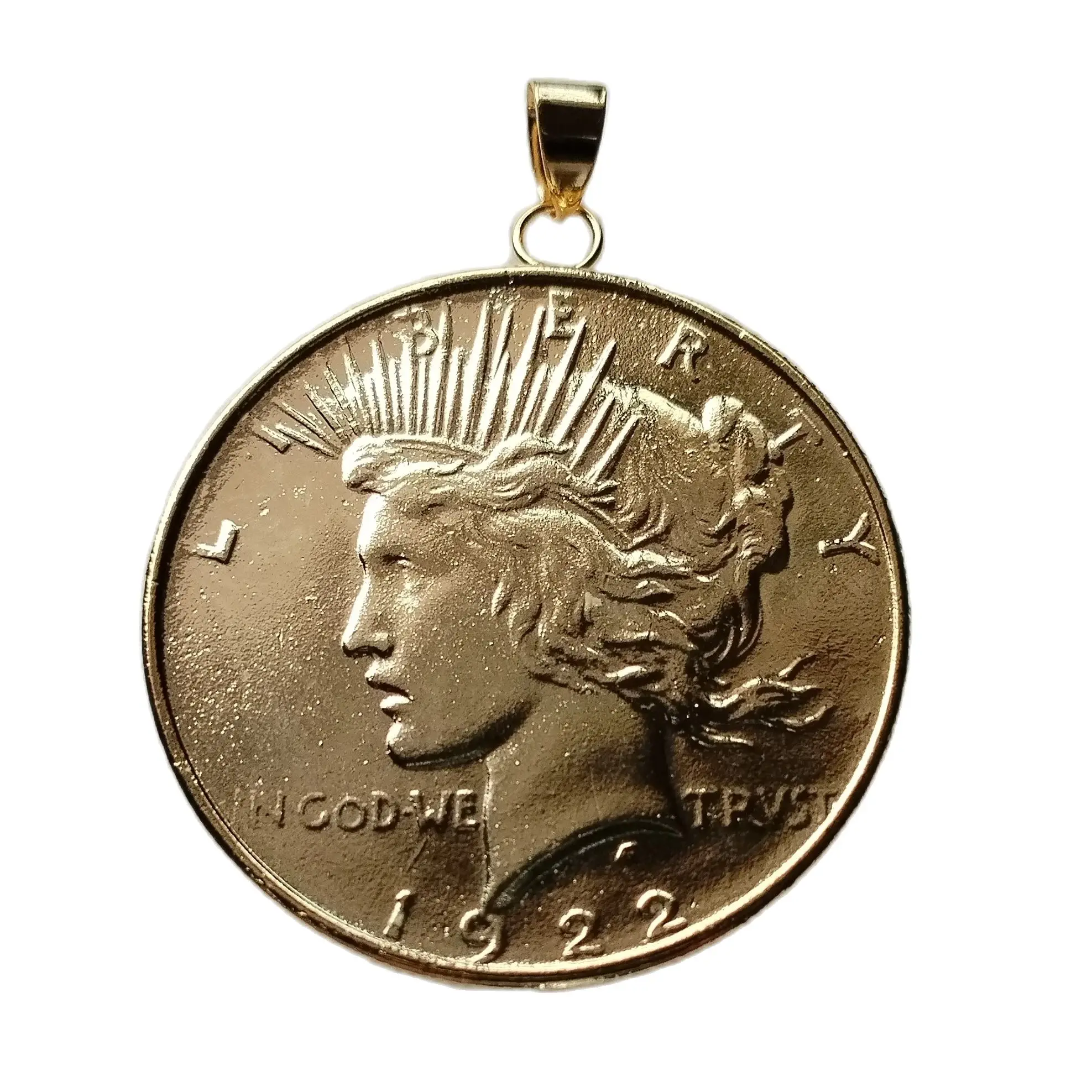 

Vintage Pendant with US Peace Dollar Gold Plated Decorative Festival Gift Coin